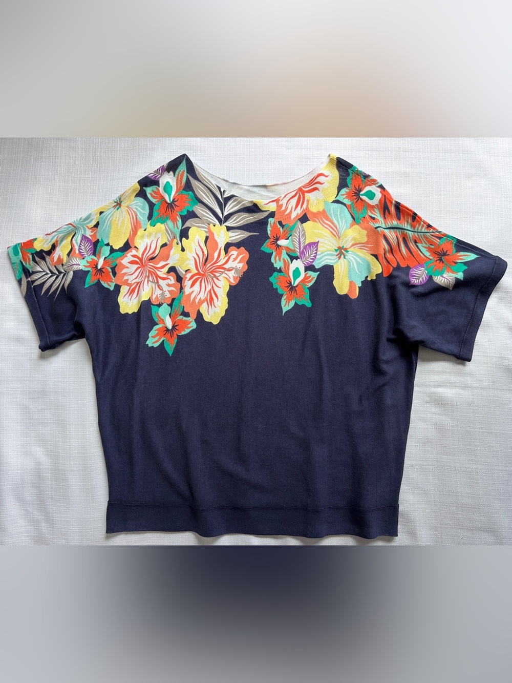 Talbots Hibiscus Lightweight Short Sleeve Knit Top Sz XL Petite